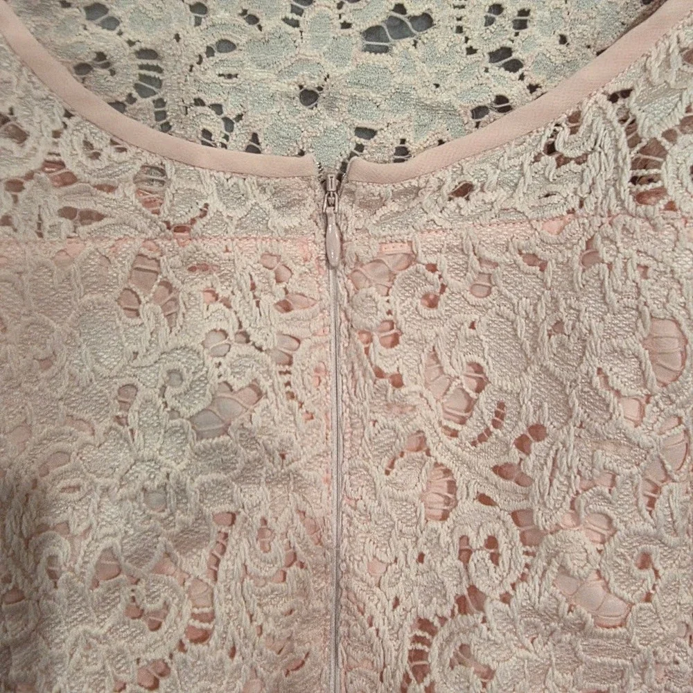 White House Black Market Pink Lace Dress Sleeveless Belted Sheath Wedding Guest - Picture 6 of 11